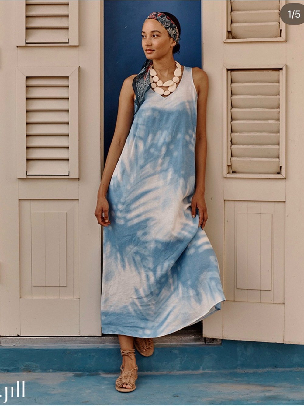 J. Jill Blue and White Tie-Dye Maxi Dress 100% linen